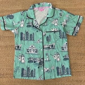 Kate Kime Toile Nashville print pajama top‎ mint and navy size small